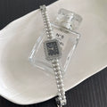 Rectangle Pearl Bracelet Watch - Silver Band / Black Dial [KEW2HVR2]