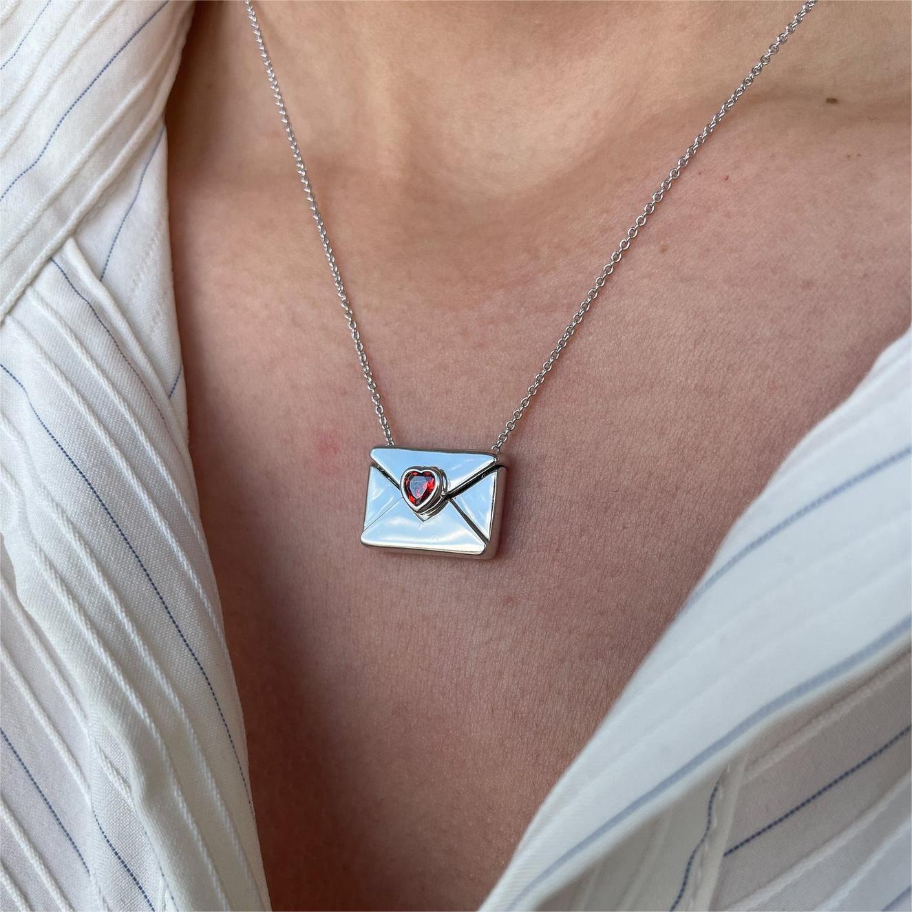 Kimani Celestial Pendant Necklace - Red Heart White Gold Plated [SQJG1324]