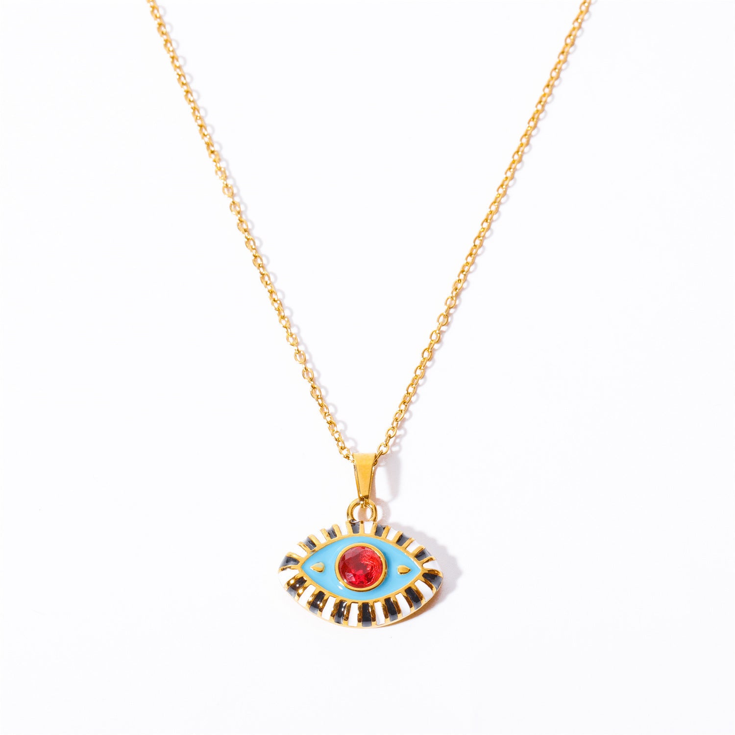 Evil Eye Pendant Necklace - Blue Eye - Red Zircon [W4JMX6C3]