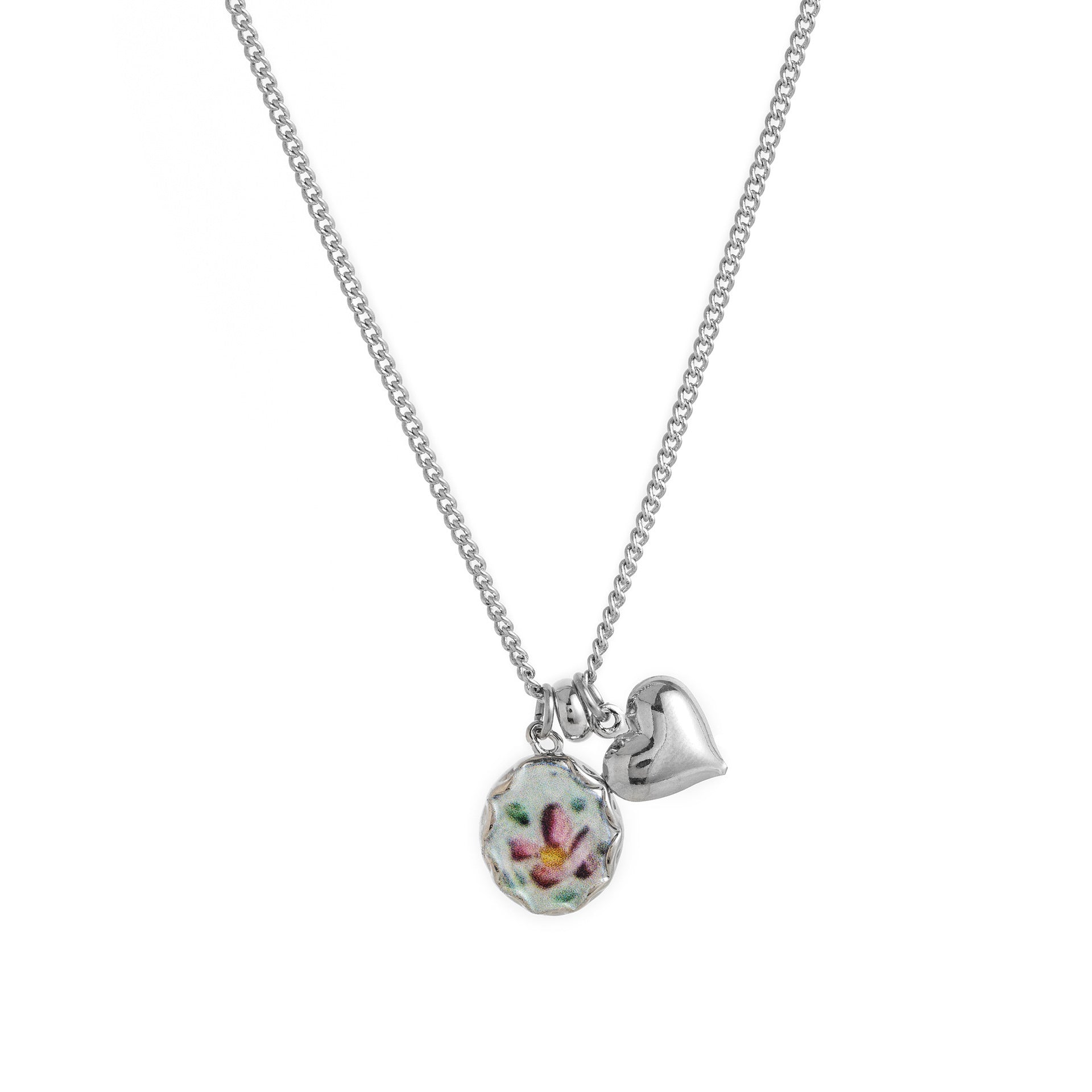 Dariah Oil Painting Floral Necklace - Silver Oil Painting Heart Necklace [HWSMW8WK]