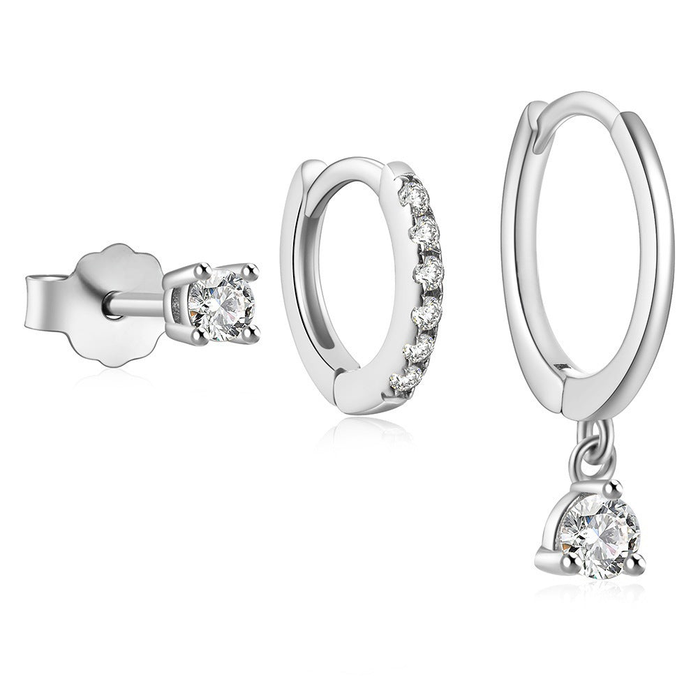 Oriah Zircon Earring Set - Silver Three-Piece Set [V59BJ2PB]