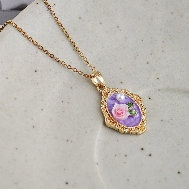 Vihana Retro Floral Pearl Necklace - Purple [182ERV3G]