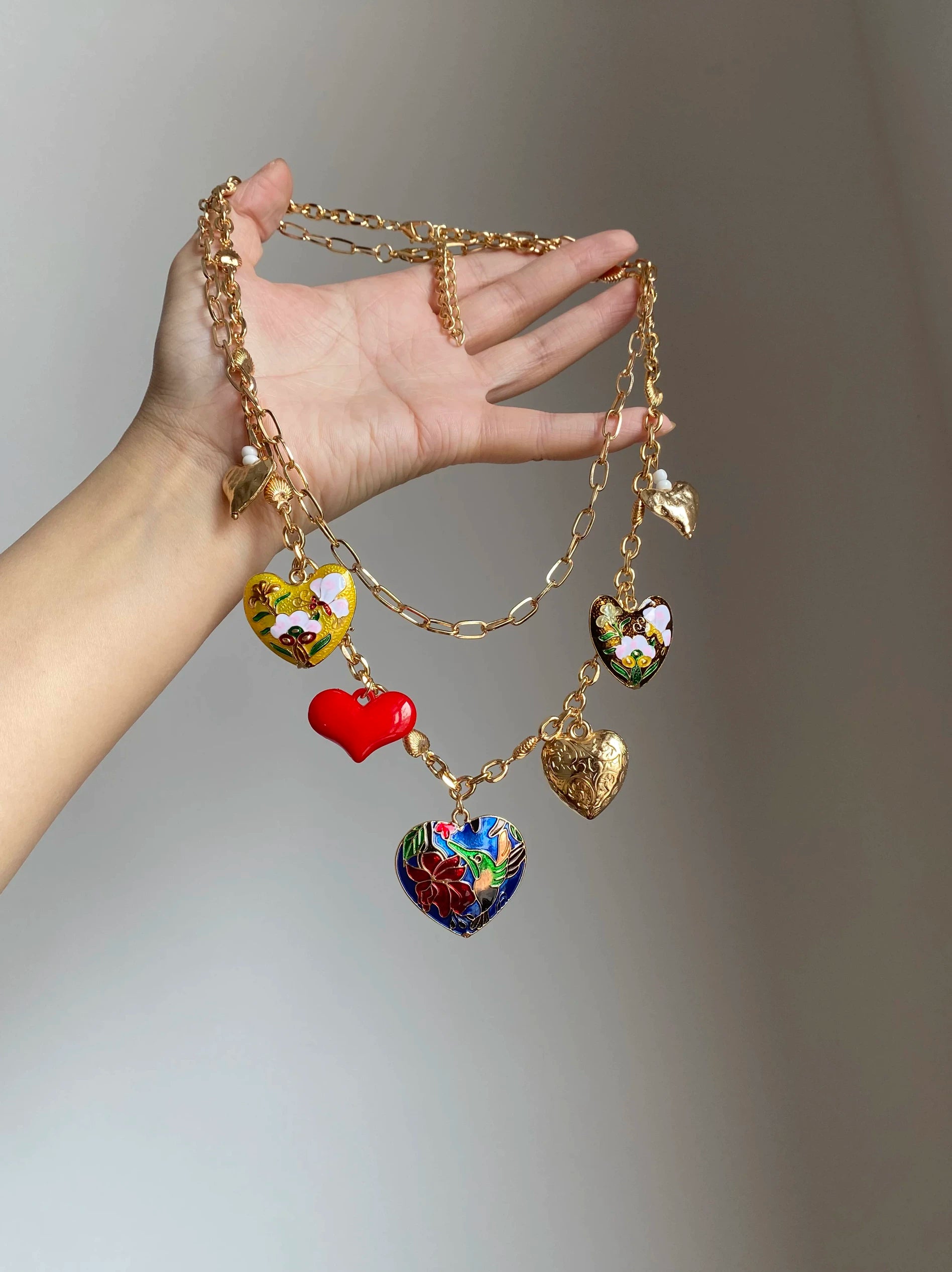 Layered Heart and Flower Pendant Necklace - Style 1 [8T4TU0P2]
