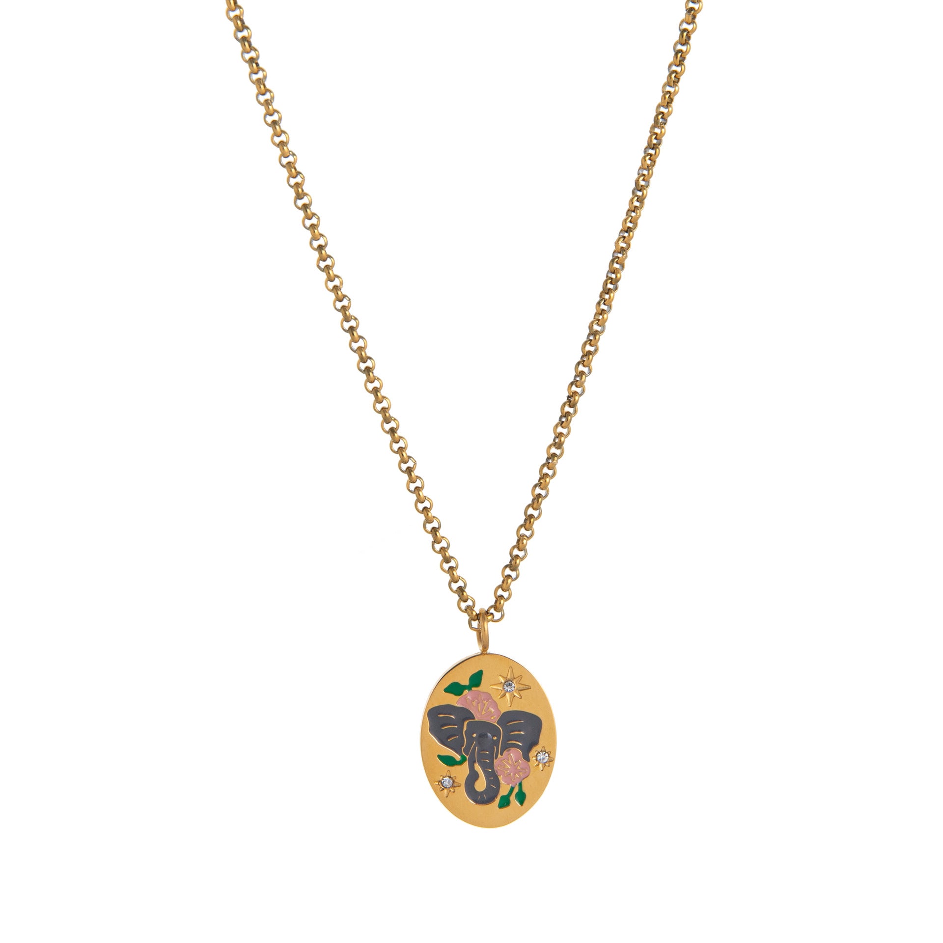 Hand-Painted Floral Pendant Necklace - Elephant Pendant [DN0T2EHT]