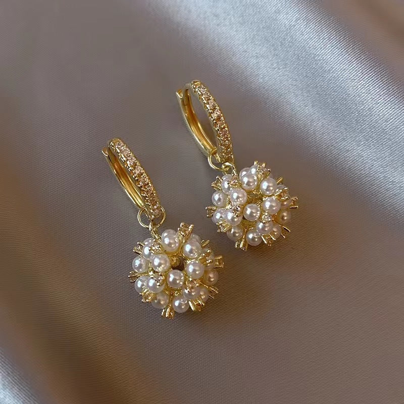 Tehilla Pearl Zircon Drop Earrings - Gold [NI4YP209]