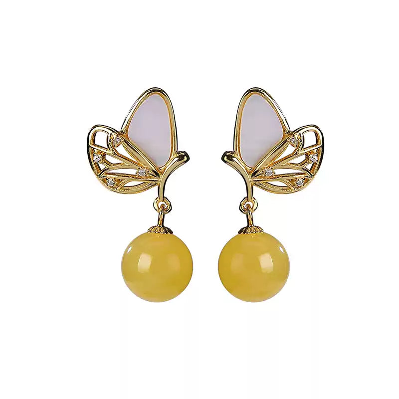 Honey Amber Butterfly Earrings