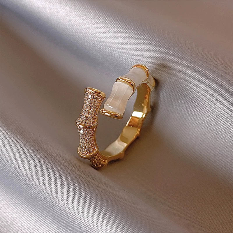 Shanell Gold Bamboo Diamond Ring - Gold Bamboo Ring