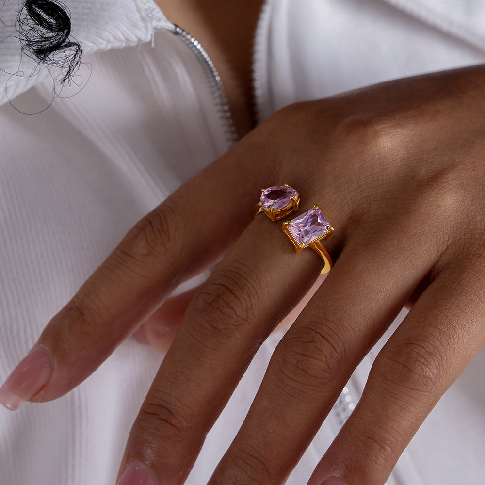 Julieann Geometric Crystal Ring - Gold/Pink Crystal Zircon [DHNIWOX6]