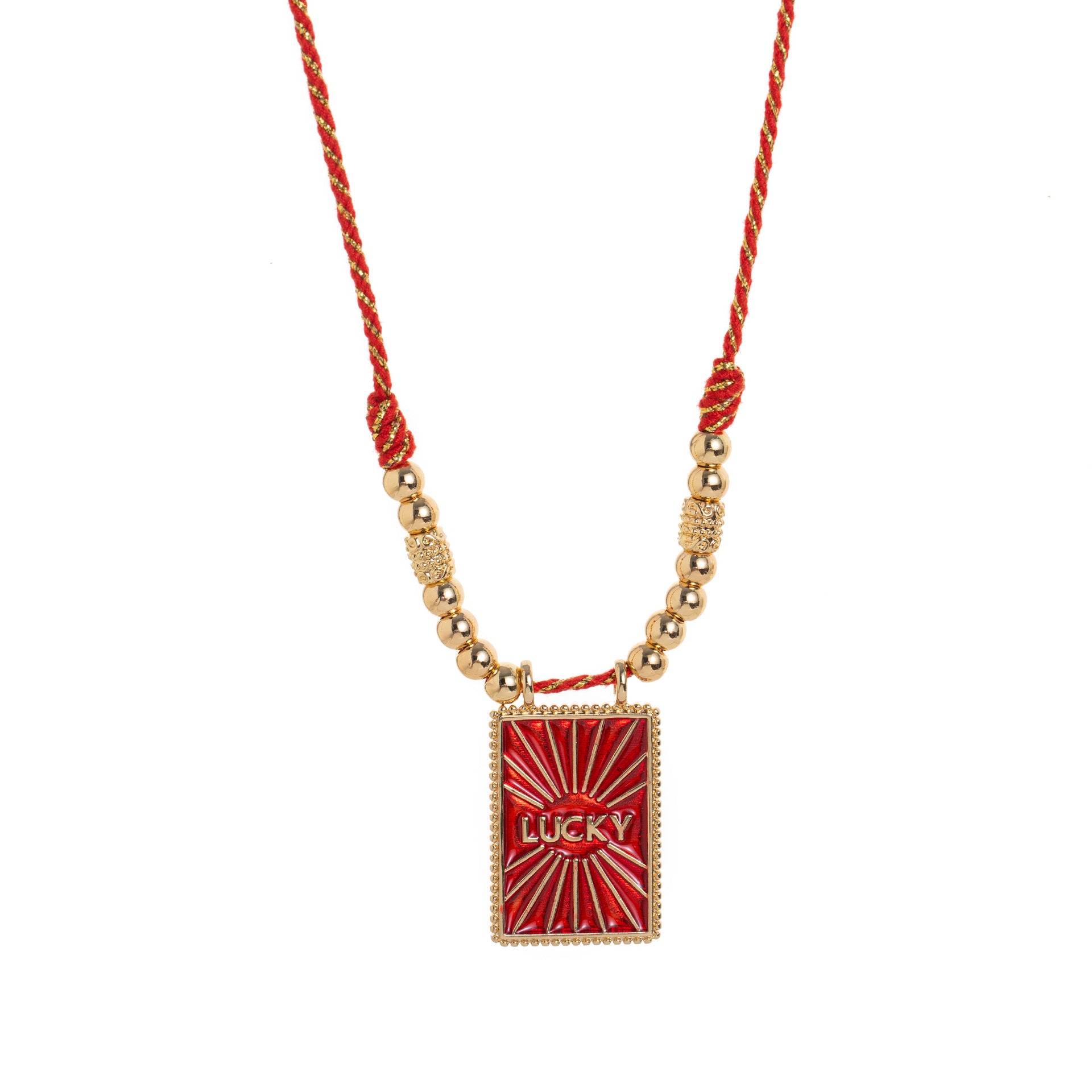 Siyona Cord Charm Necklace - Red Square Necklace [K27H7699]