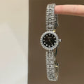 Floral Mother-of-Pearl Bracelet Watch - Silver with Black Dial (Full Sparkle Floral) [HAS4476G]