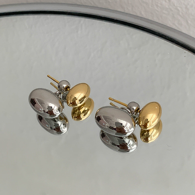 Lily Polished Oval Earrings - Gold and Silver [WIF3YWD2]