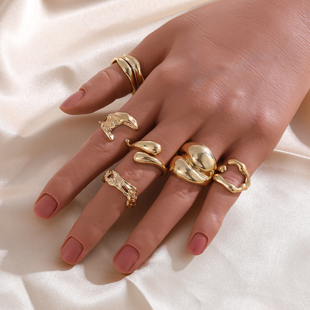 Mali Irregular Gold Ring Set - Gold 6-Piece Set 1 [9FJN2ECL]