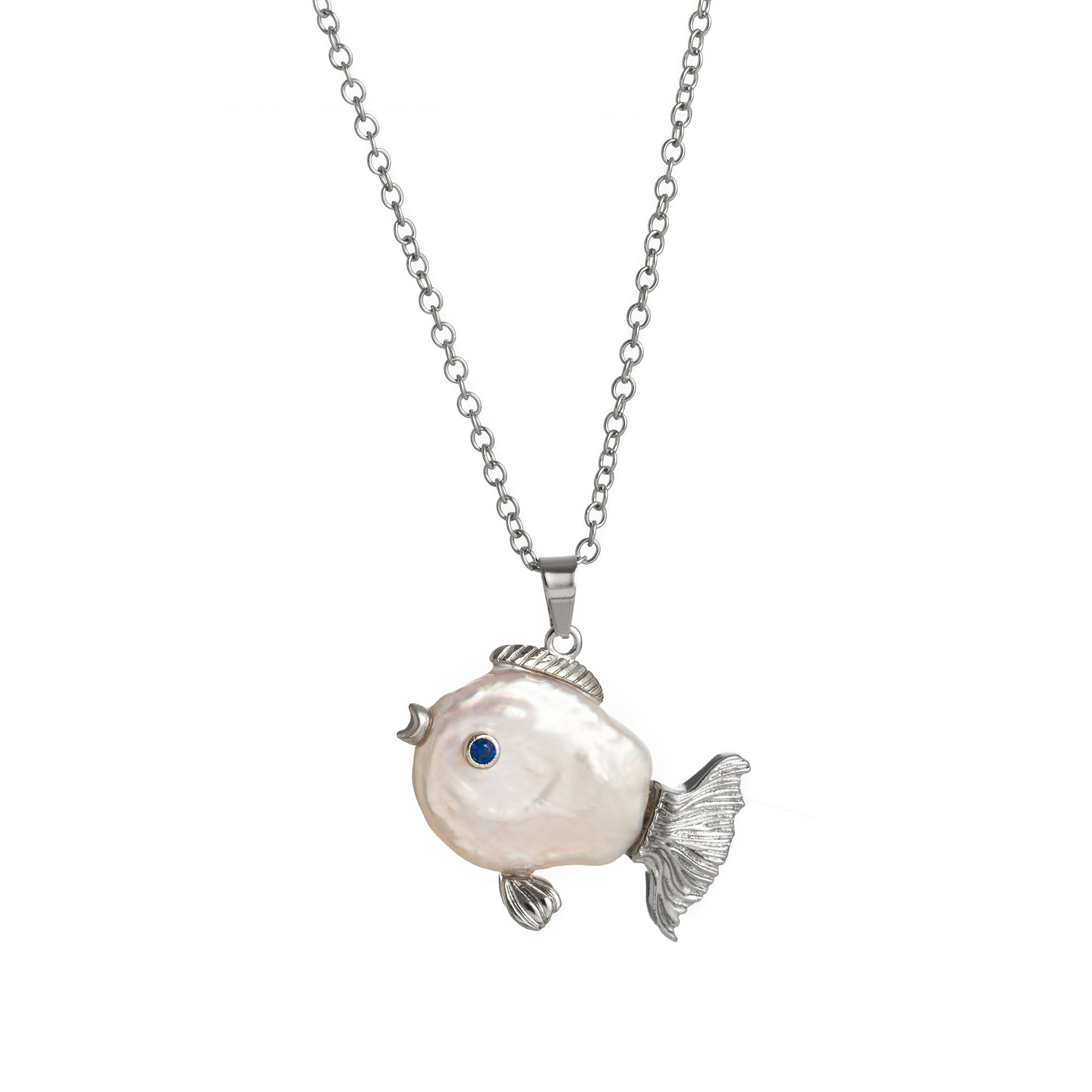 Baroque Pearl Fish Pendant Necklace - Silver Ugly Fish [ZGKXTKLT]