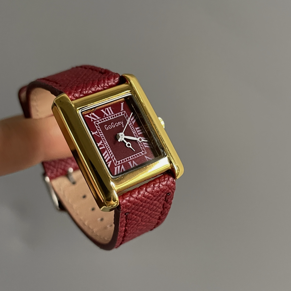 Vintage Square Leather Watch - Ankara Red [PWPP5VGU]