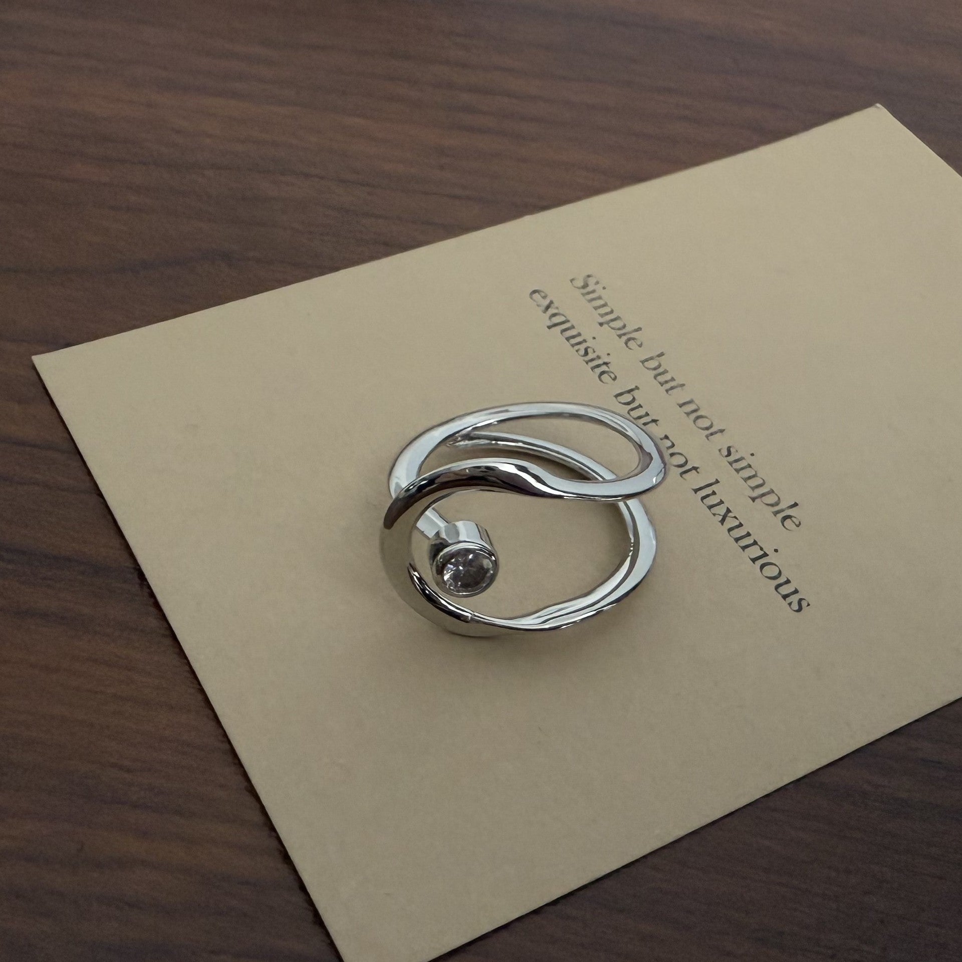 Keaton Sculptural Open Ring - Silver Hollow Single Zircon Ring [X1IL6PYJ]
