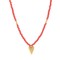 Hamsa Hand and Heart Pendant Necklace - Heart Red Chain [4W0MT152]