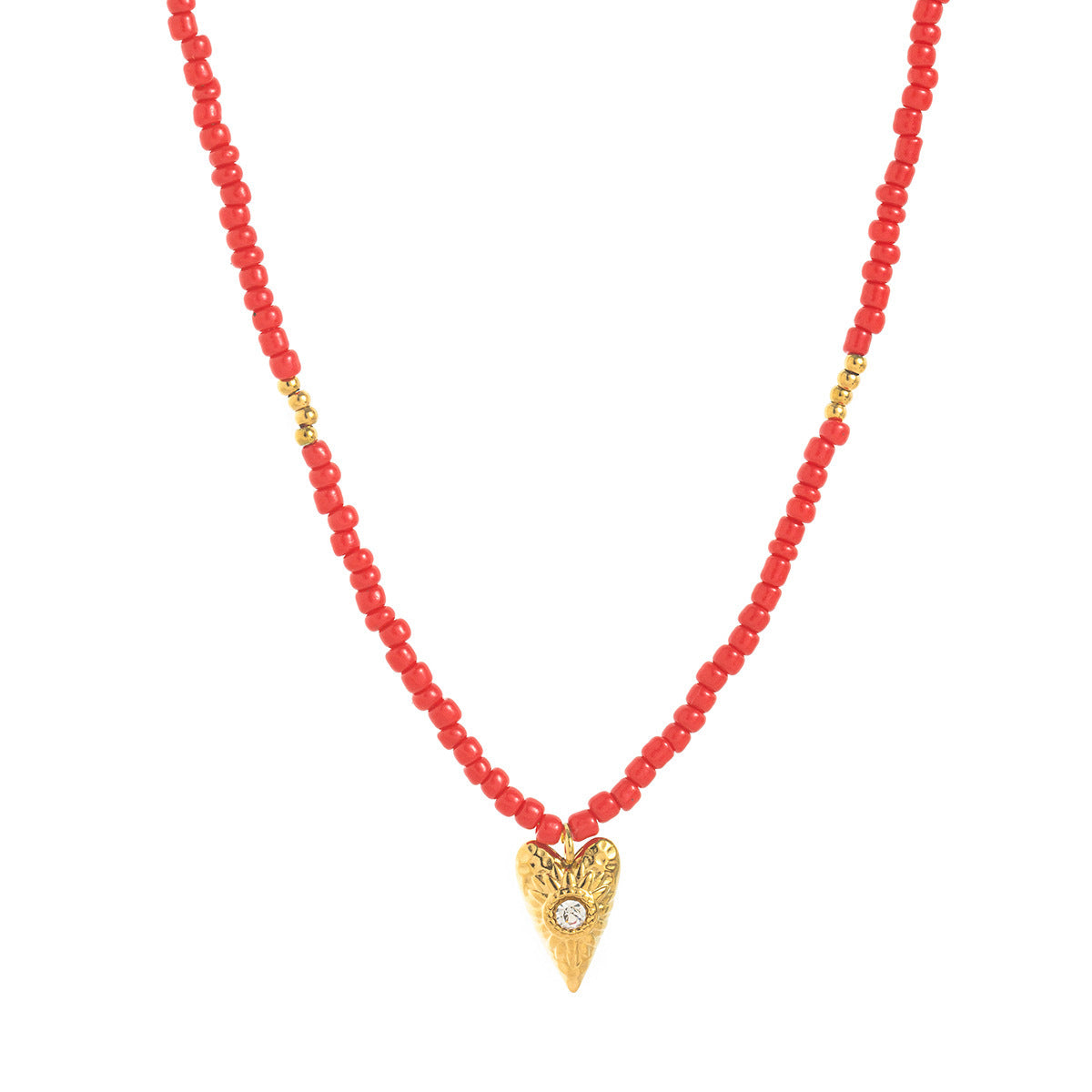 Hamsa Hand and Heart Pendant Necklace - Heart Red Chain [4W0MT152]
