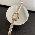 Rectangle Pearl Bracelet Watch - Gold Band / White Dial [IULFPT09]