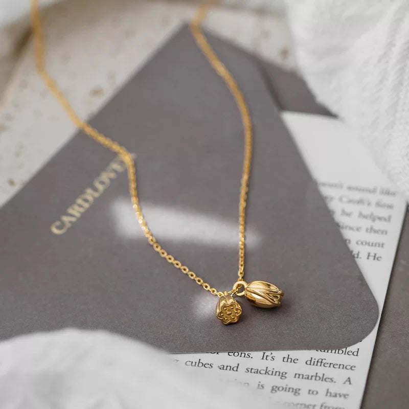 Lotus Pendant Necklace - Lotus Pod Necklace [SPSB7DAB]