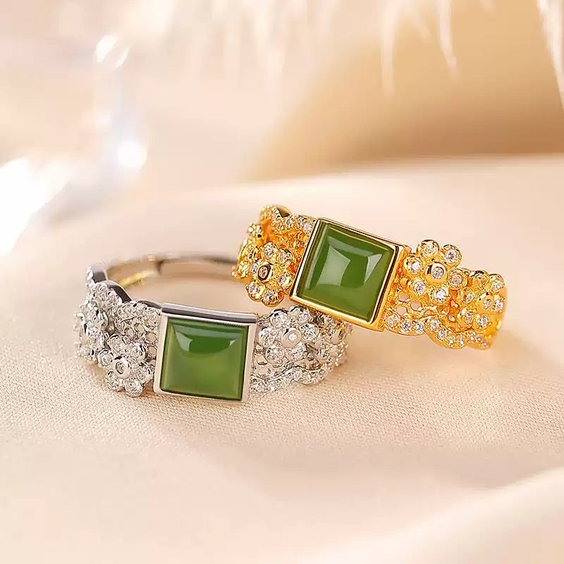 Square Jade Gemstone Ring