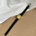 Vintage Polygonal Small Dial Watch - Black Strap Gold Case Gold Dial [3DIC0XP5]