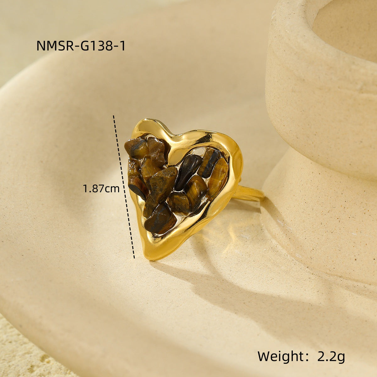 Alasia Heart Stone Ring - Tiger Eye [8E0ORPP3]
