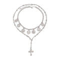 Alexia Layered Heart Cross Necklace - Silver