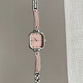 Square Half-Bangle Chain Watch - Silver Chain Pink [XDNY2SD9]