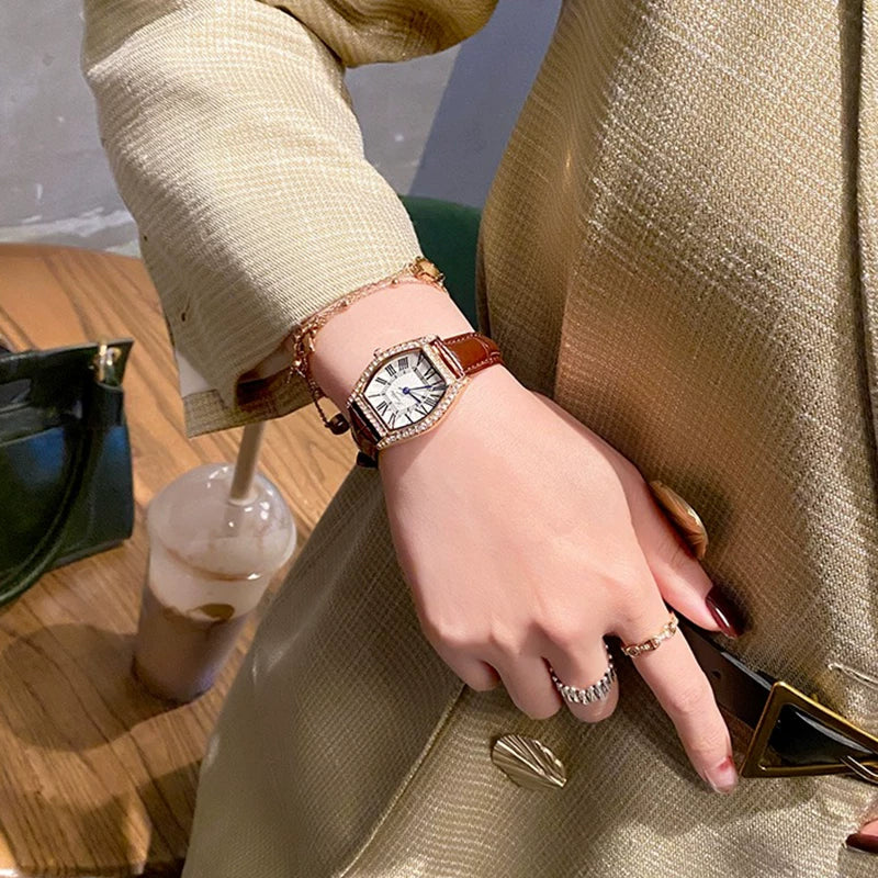 Elegant Tonneau Leather Watch - Coffee [G1NOC0JY]