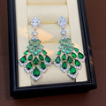 Maelee Zircon Feather Drop Earrings - Silver Post Silver Green [RA6HG1VJ]