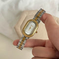 Oval Dial Minimalist Bracelet Watch - Two-Tone with White Dial [HVN29J4V]