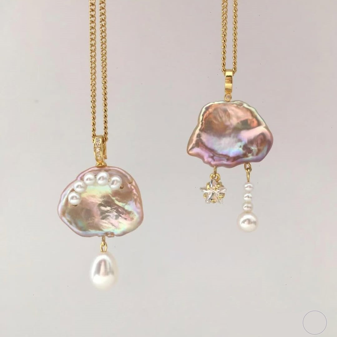 Alizae Pearl Moon Star Necklace - Pink Pearl Necklace [ZPZIE71J]