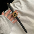 Vintage Square Dial Steel Watch - Black Gold (Leather Strap) [DUJZFG8J]