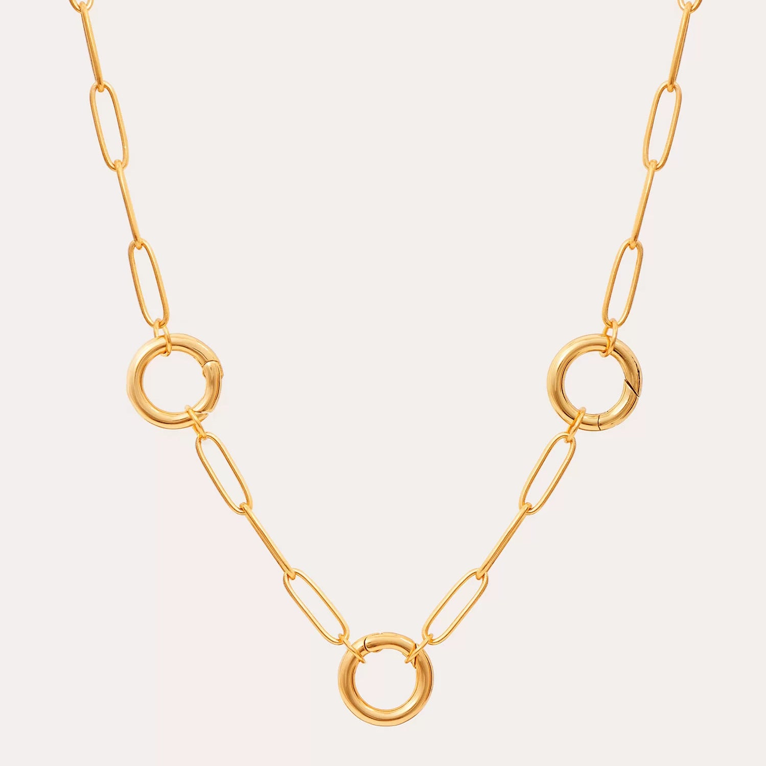Adjustable Paperclip Chain Necklace - Paperclip + 3 Open Rings [DQMT09U4]
