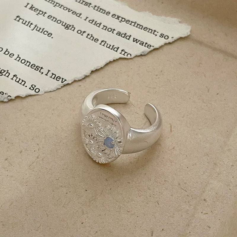 Little Daisy Diary Ring - Daisy Ring with Blue Stone [G0XWW5KR]