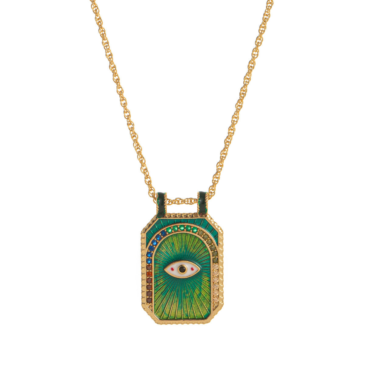 Celestial Tarot Pendant Necklace - Green Evil Eye [3VAIHYQZ]