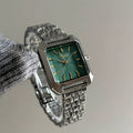 Square Case Minimalist Wrist Watch - Silver Band Green Dial (Steel) [LH42PO0Z]