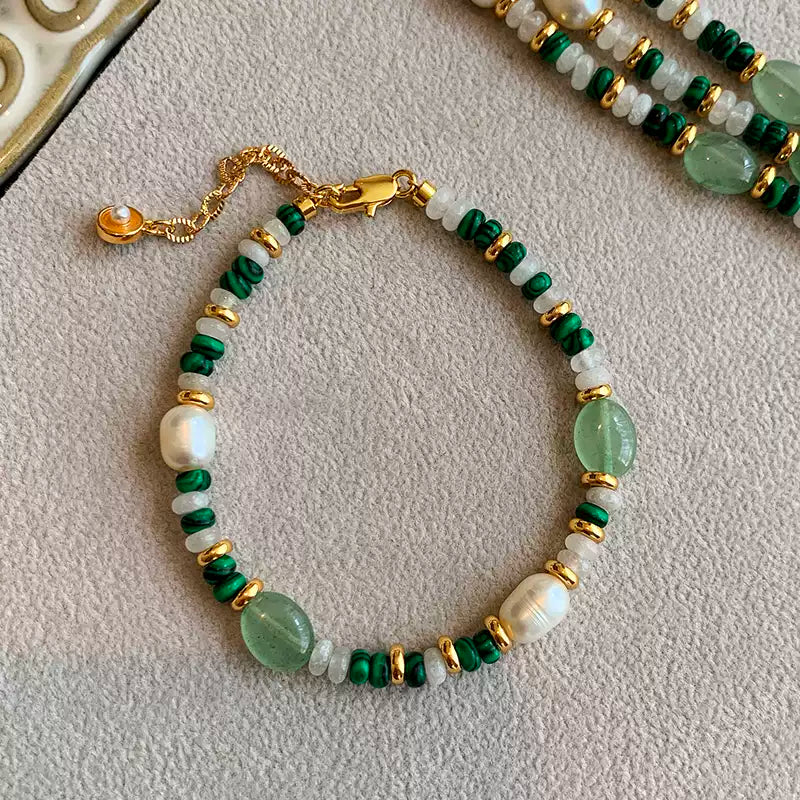 Freshwater Pearl & Malachite Beaded Bracelet