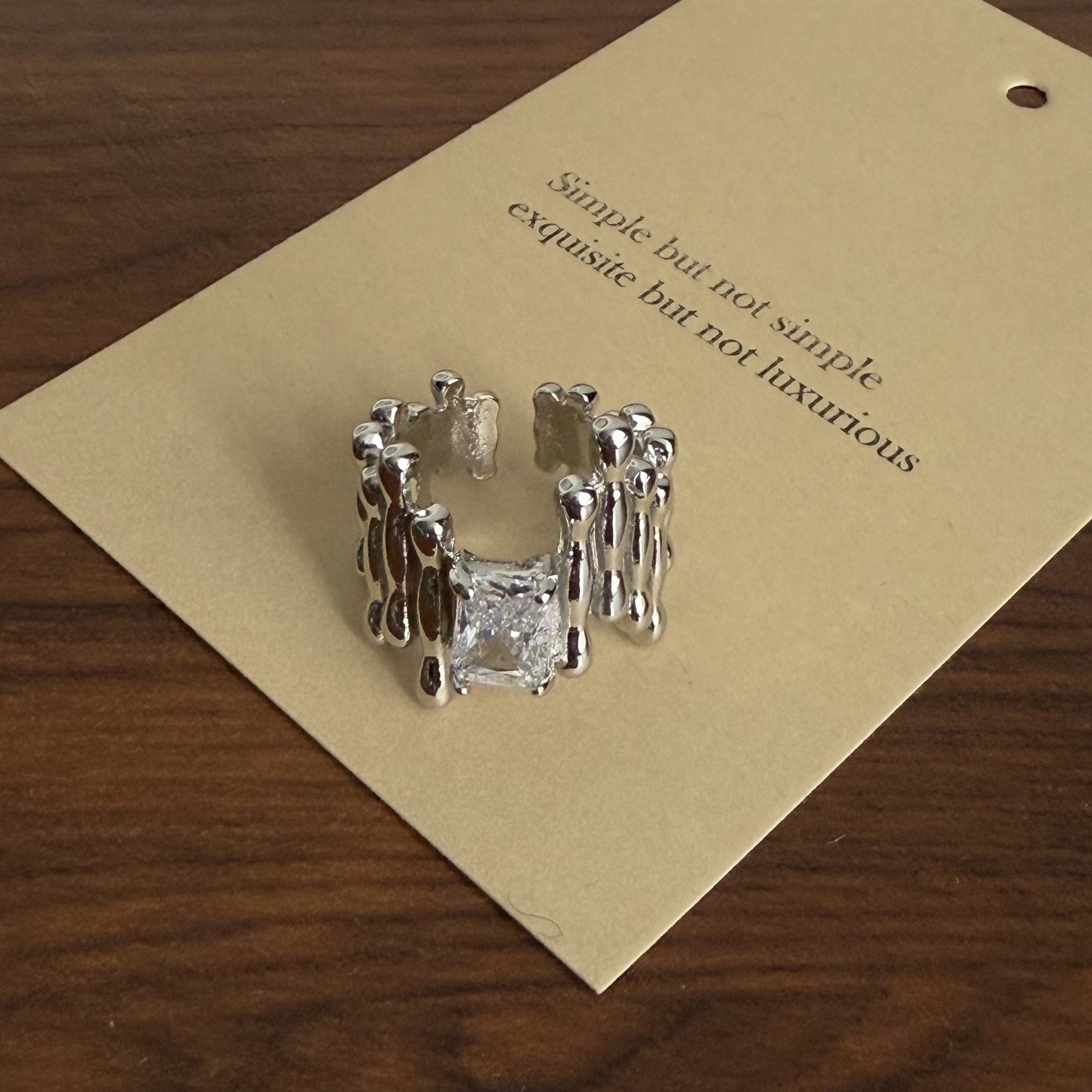 Keaton Sculptural Open Ring - Silver Irregular Large Zircon Ring [ASR7HNSU]