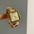 Avalina Snake Head Leopard Watch - IEKE88213 Large Square One Circle / Leopard Print Leather Band [6HS8F80D]