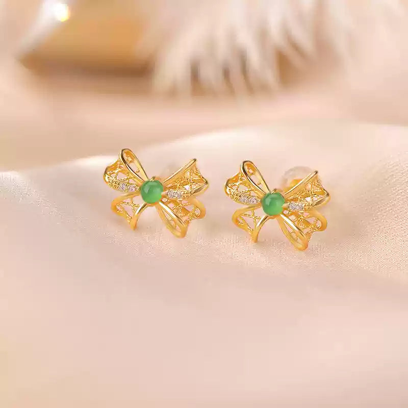 Josie Emerald Bow Stud Earrings