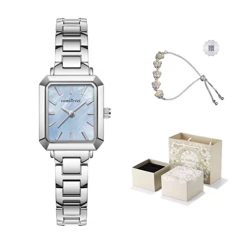 Small Square Bracelet Watch - Mother of Pearl Blue [0O78FS32]