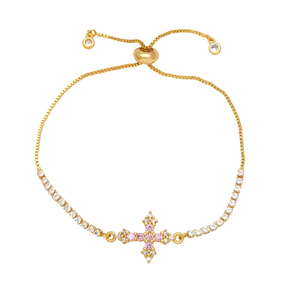 Eleonor Zircon Cross Bracelet - Pink [216J84NJ]
