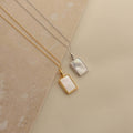 Shell Inlay Locket Pendant Necklace - Silver Rectangular Shell [DHZ4ZON3]