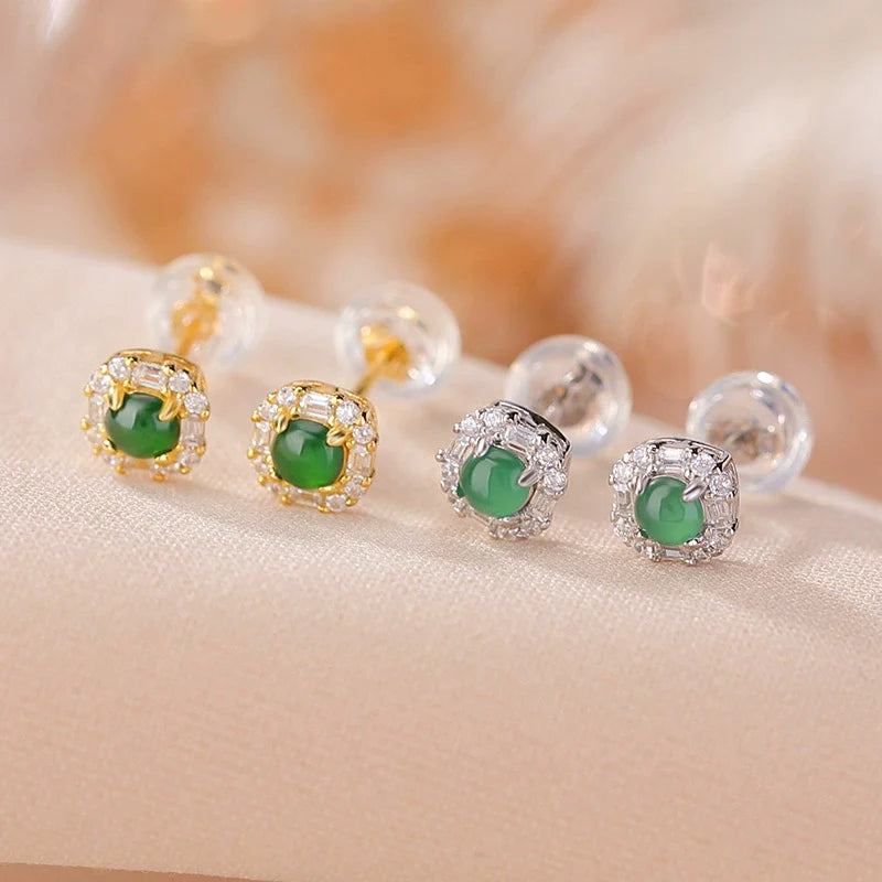 Emerald Halo Stud Earrings