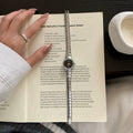 Round Dial Bracelet Watch - Silver Band Black Dial [DF03C1YY]