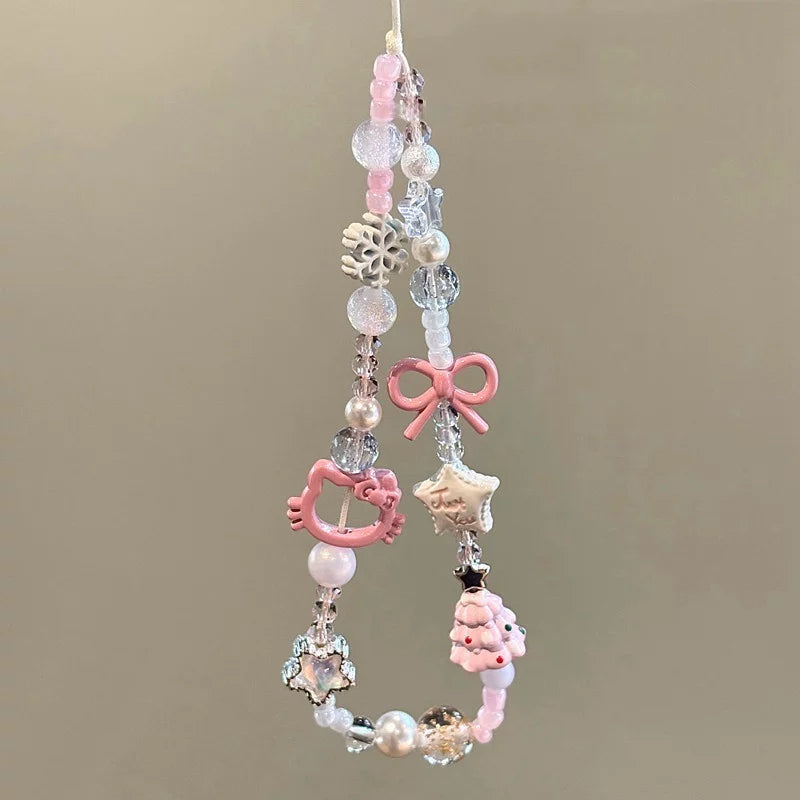 Cat Bowknot Beaded Phone Charm - Cake Pink KT [H29TNNEB]