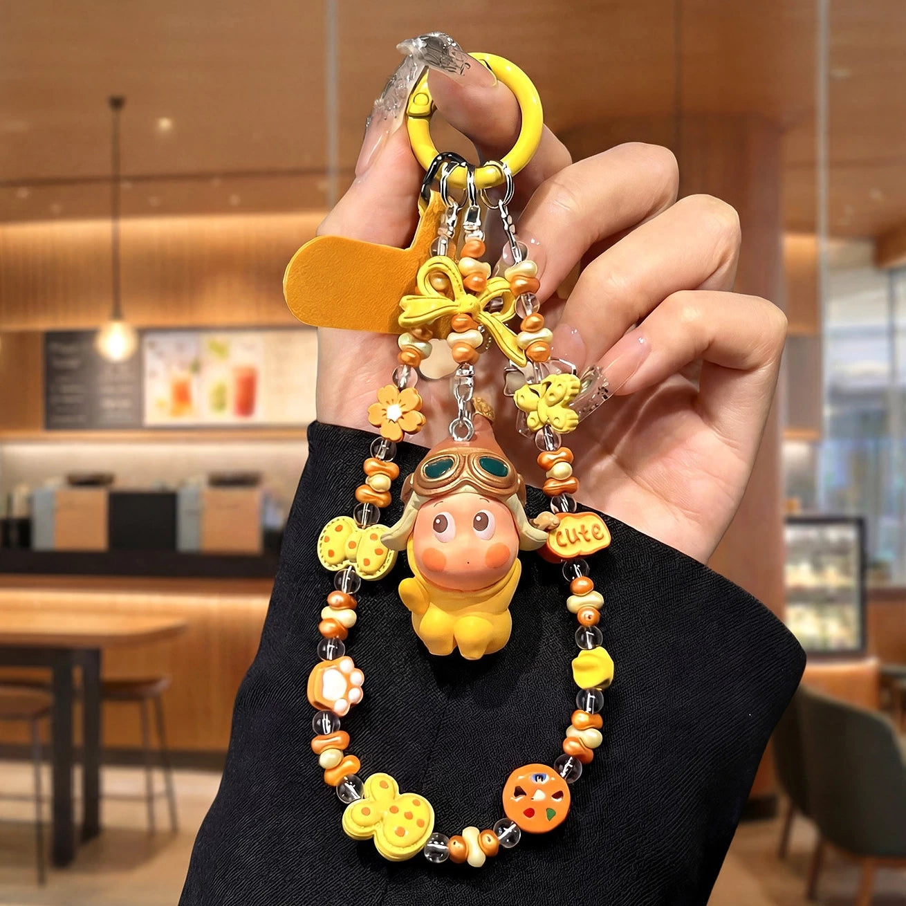 Beaded Phone Charm Wrist Strap - Flying Alien [XWL1J782]