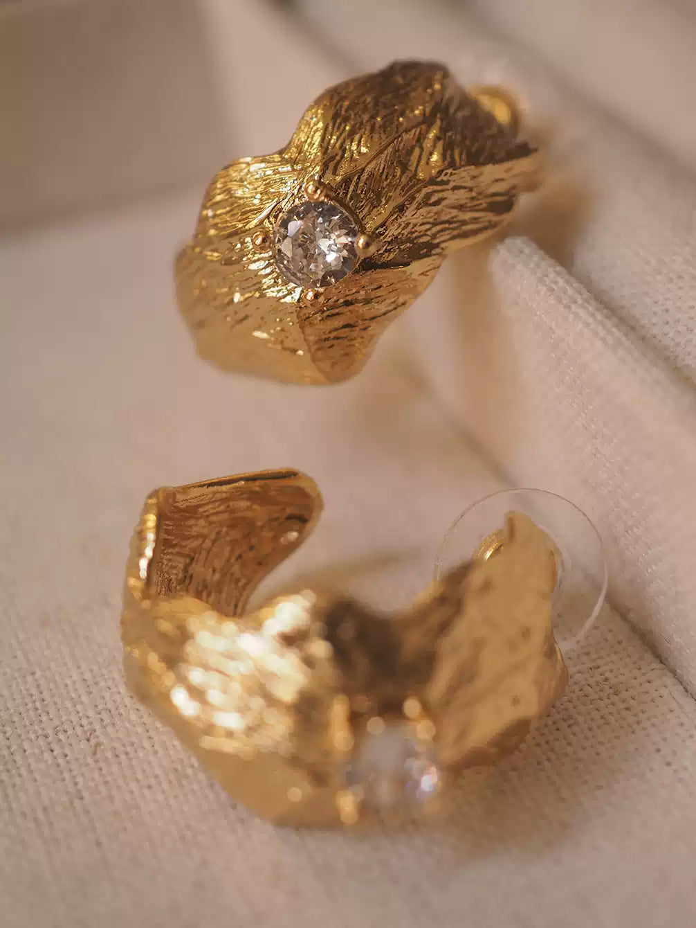 Sanya Textured Leaf Crystal Stud Earrings