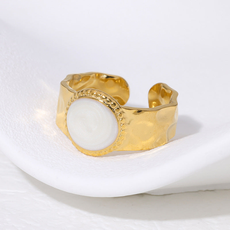 Neila Gold-Plated Chunky Enamel Ring - Pearlescent White [V3T5WSUQ]
